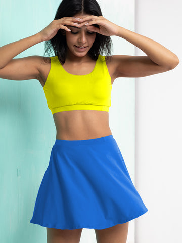 Lime Crop Top and Royal Blue Skirted Swim Set