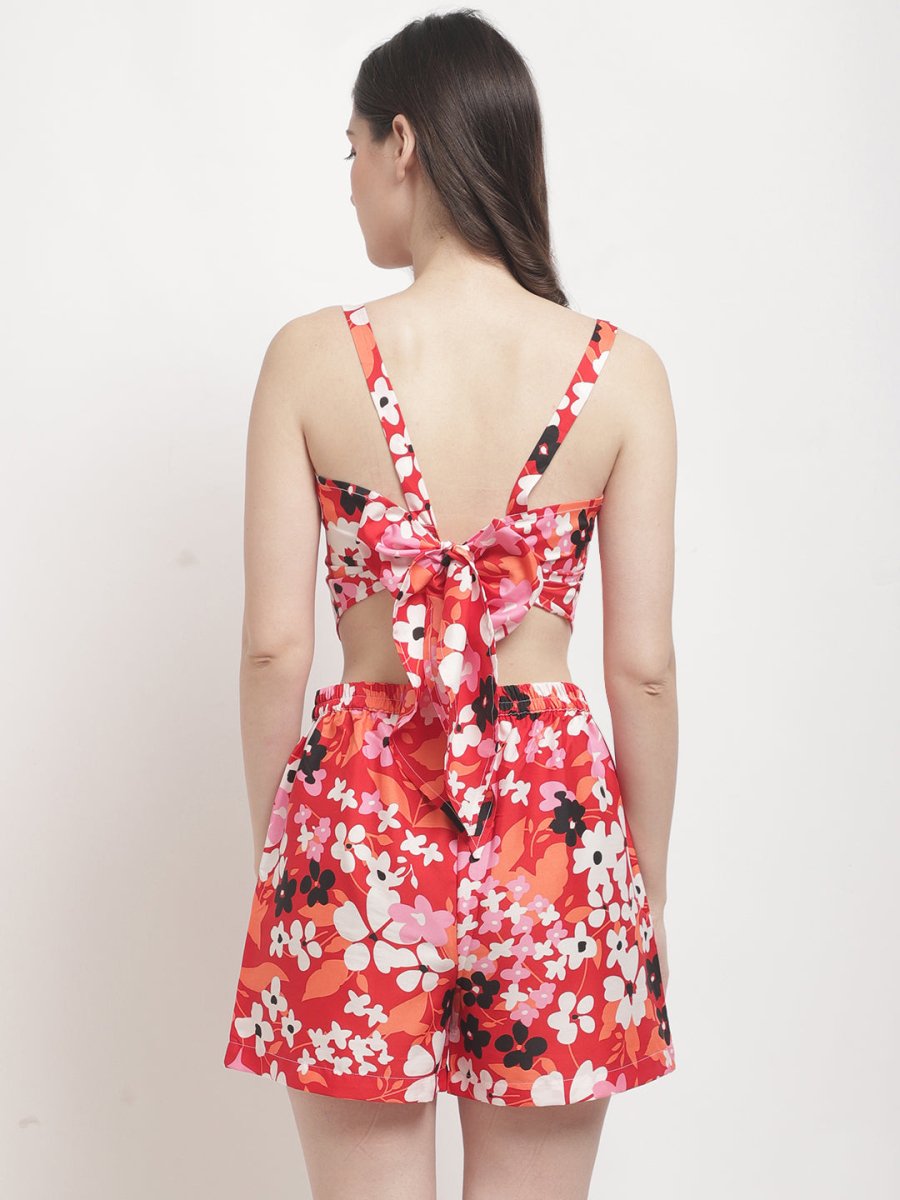 Red Floral Printed Beachwear Co - ord Set - AOBABEACHWEAR