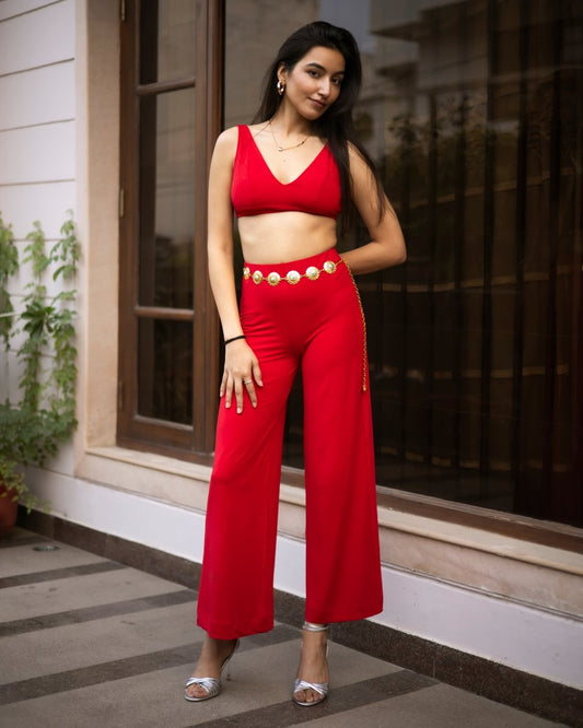 Women Red Solid Beachwear co - ord Set - AOBABEACHWEAR