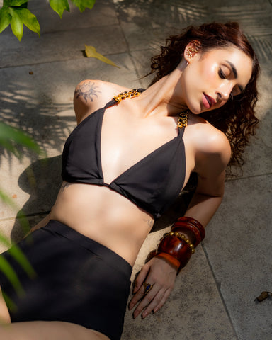 Tropical Palm & Black 3-Piece Swim Set