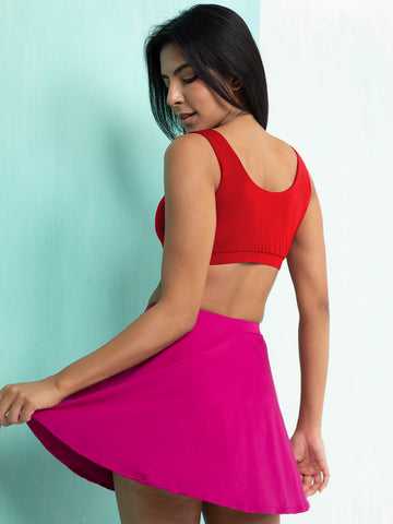 Fiery Red & Fuchsia Skirted Swim Set