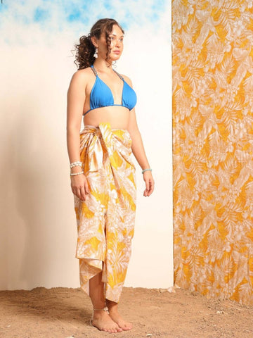 Women Yellow Tropical Printed Sarong - AOBABeachwear