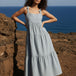 Blue Solid Midi Dress