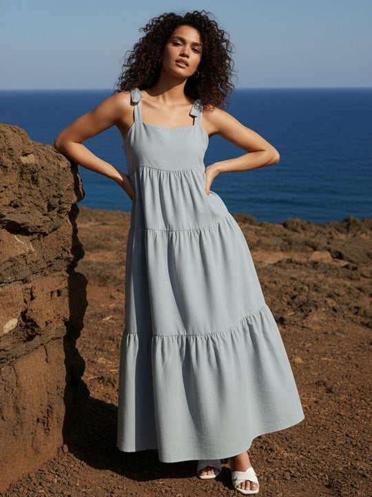 Blue Solid Midi Dress – AIWW-248C