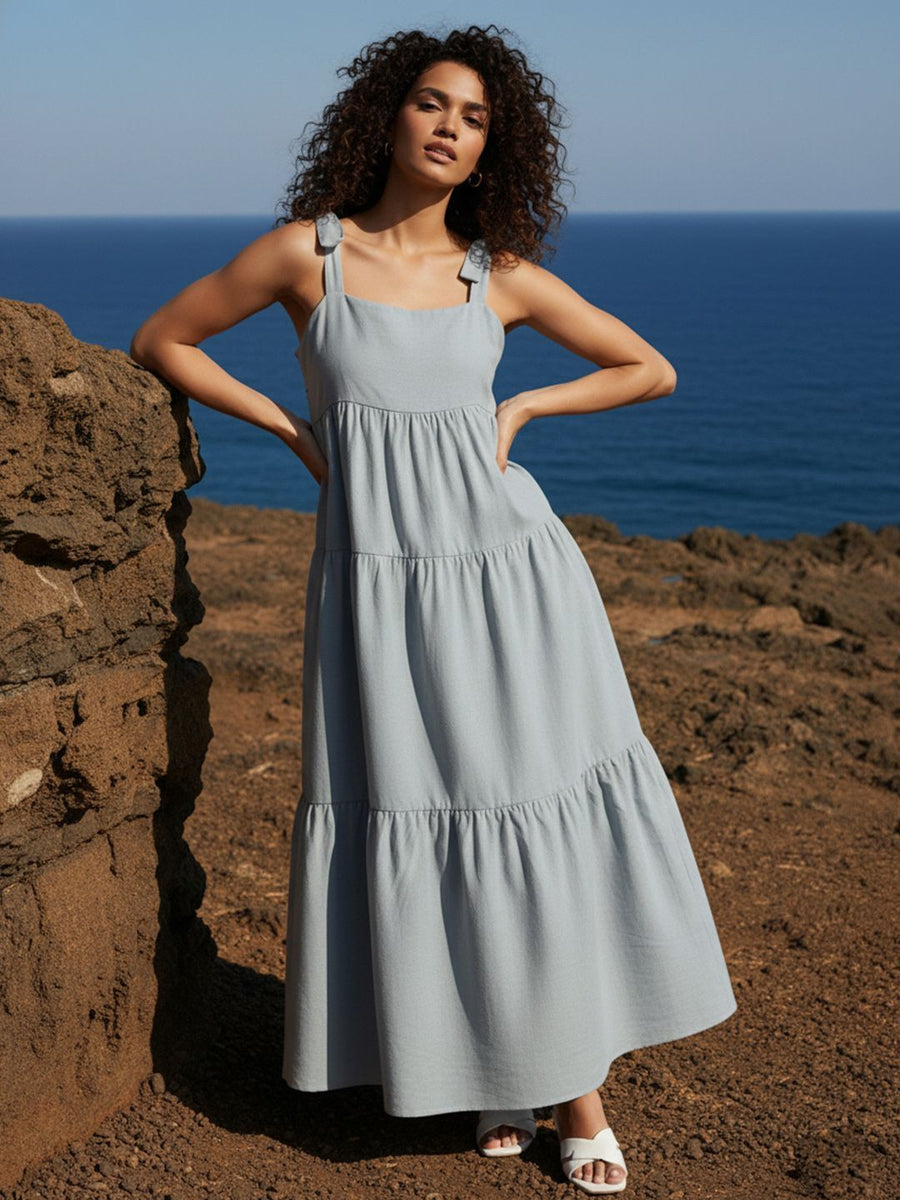 Blue Solid Midi Dress – AIWW-248C