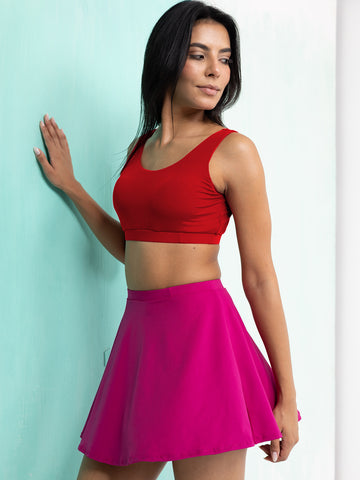 Fiery Red & Fuchsia Skirted Swim Set