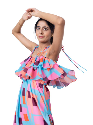 The Geometric Horizon Tiered Beach Maxi Dress