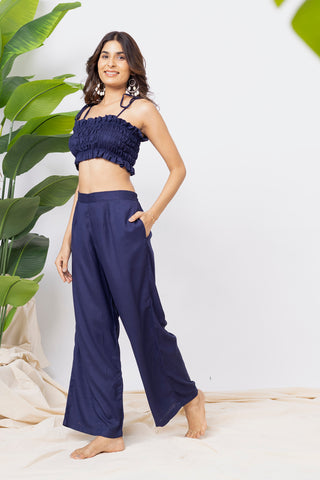 Shoulder Straps Smocked Top With Trouser