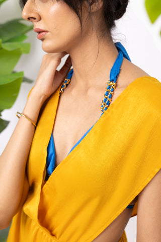 Luxe Mustard Satin & Royal Blue 3-Piece Swim Set