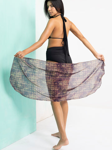 Plum Brown Ethnic Print Georgette Sarong