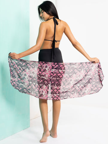 Pink & Black Snake Print Georgette Sarong
