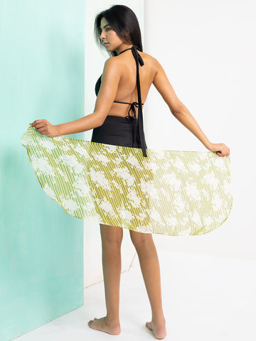 Yellow Floral & Stripe Tie-Side Mini Sarong