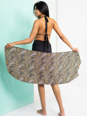 Midnight Leaf Print Tie-Side Sarong