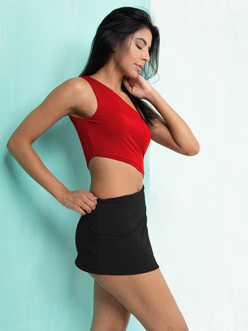 Crimson Eclipse One-Shoulder Skirt Bodysuit