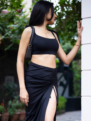 Black Solid Beachwear Skirt Set - AOBAcord set