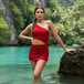 Women Swimwear Crimson Skirt Monokini