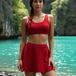Women Swimwear Crimson Flare Swim Set