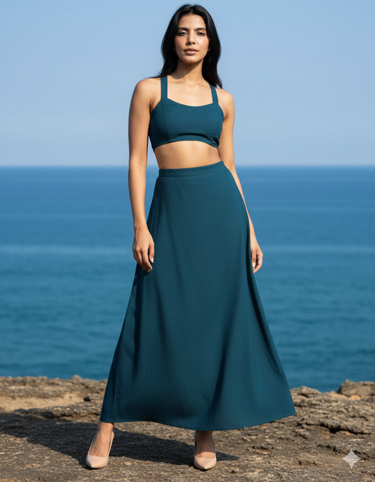 Emerald Tide Skirt & Crop Top Co-Ord Set