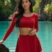 Women Swimwear Crimson Swim Skirt Set