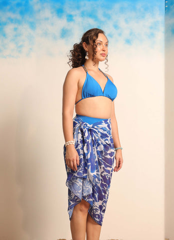 The Sapphire Chain 3-Piece High-Waist Bikini & Sarong Set
