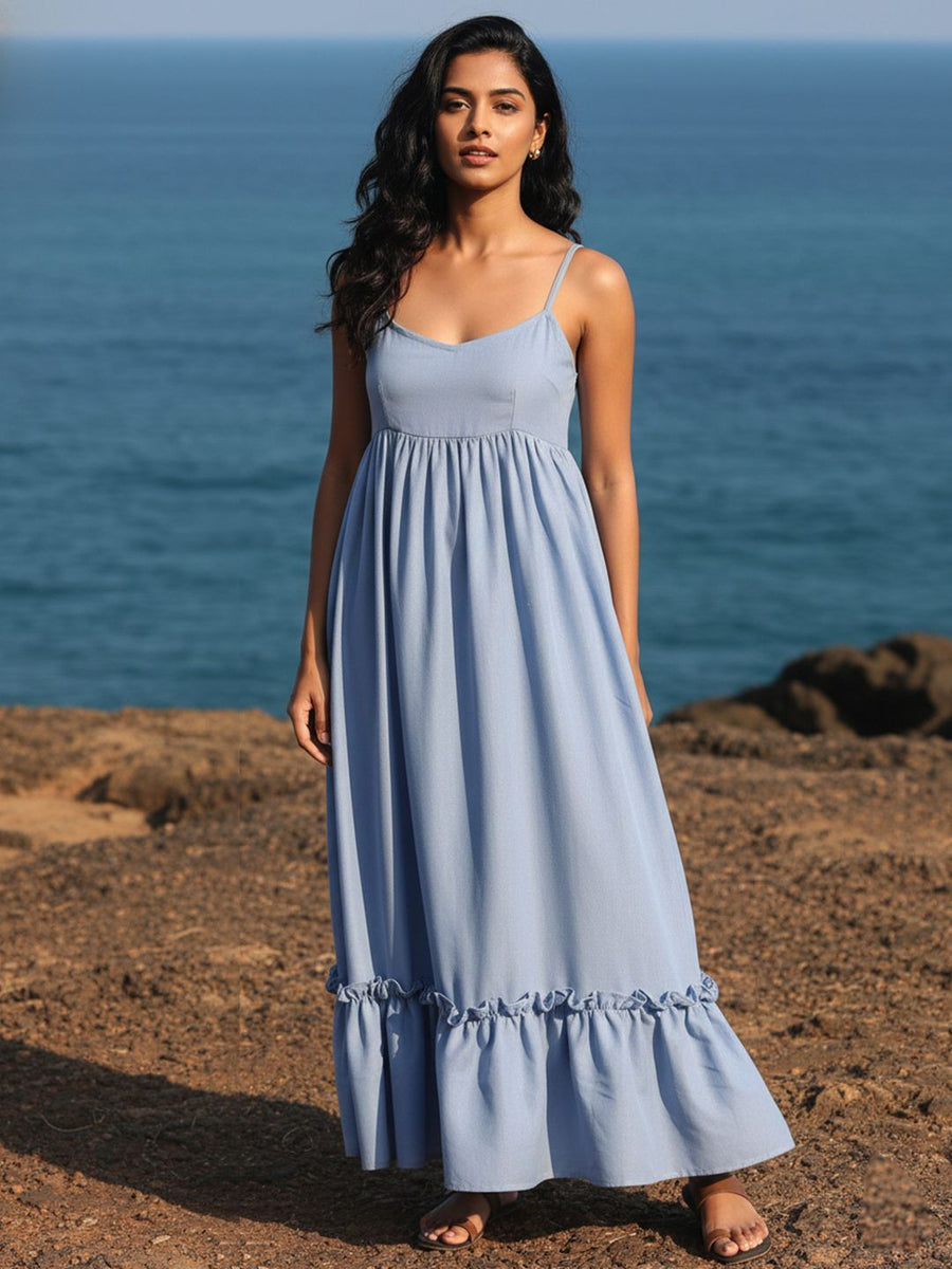 Blue Solid Midi Dress – AIWW-247D