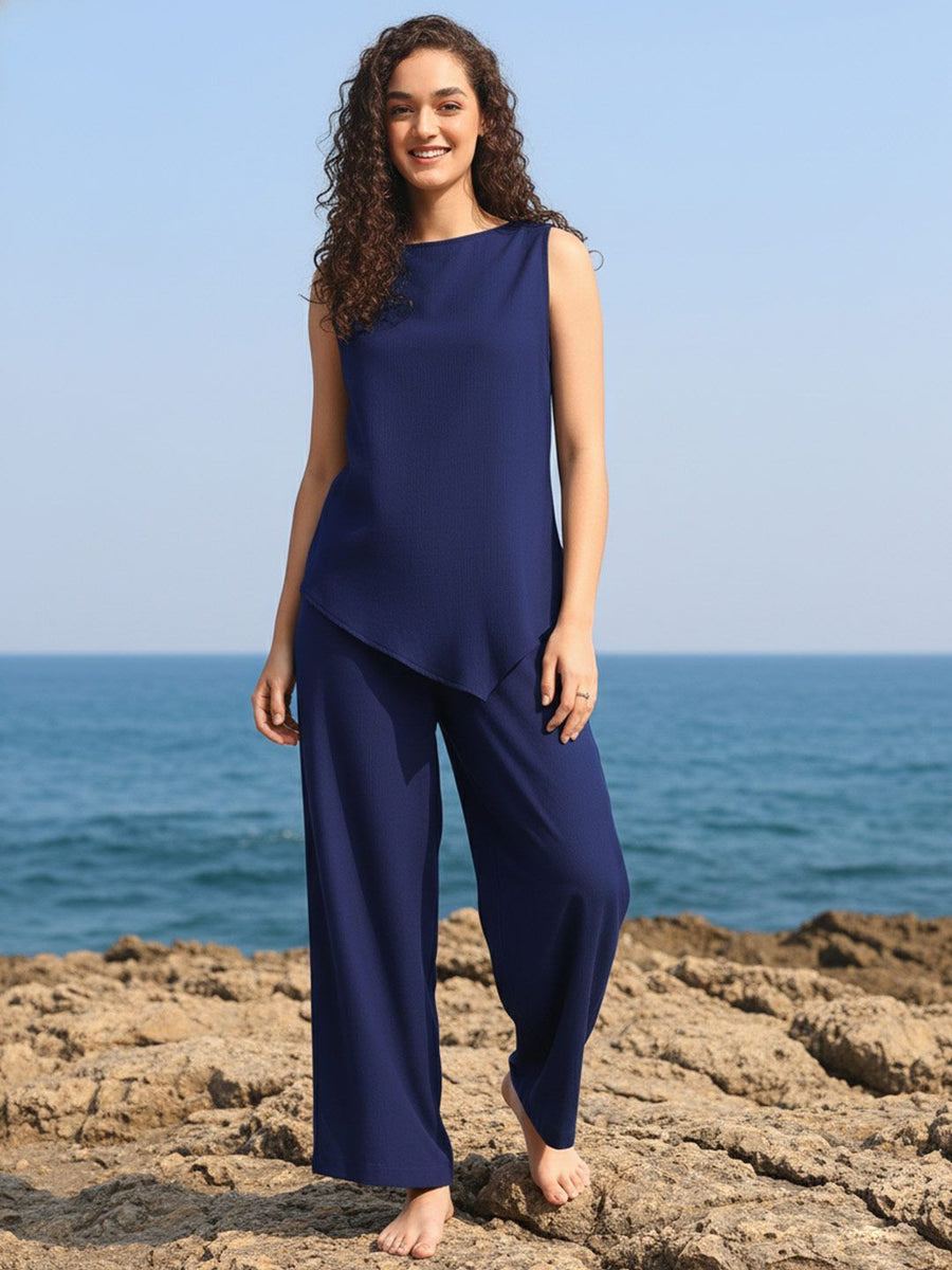 Navy Blue Linen Trouser Co-ord Set – AIWW-249D