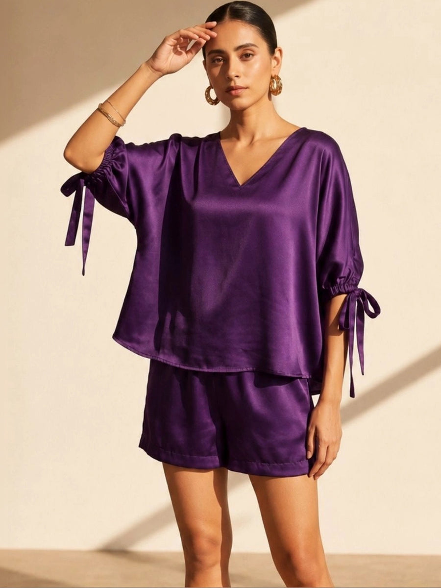 Purple Satin Shorts Co-ord Set – AIWW-287E