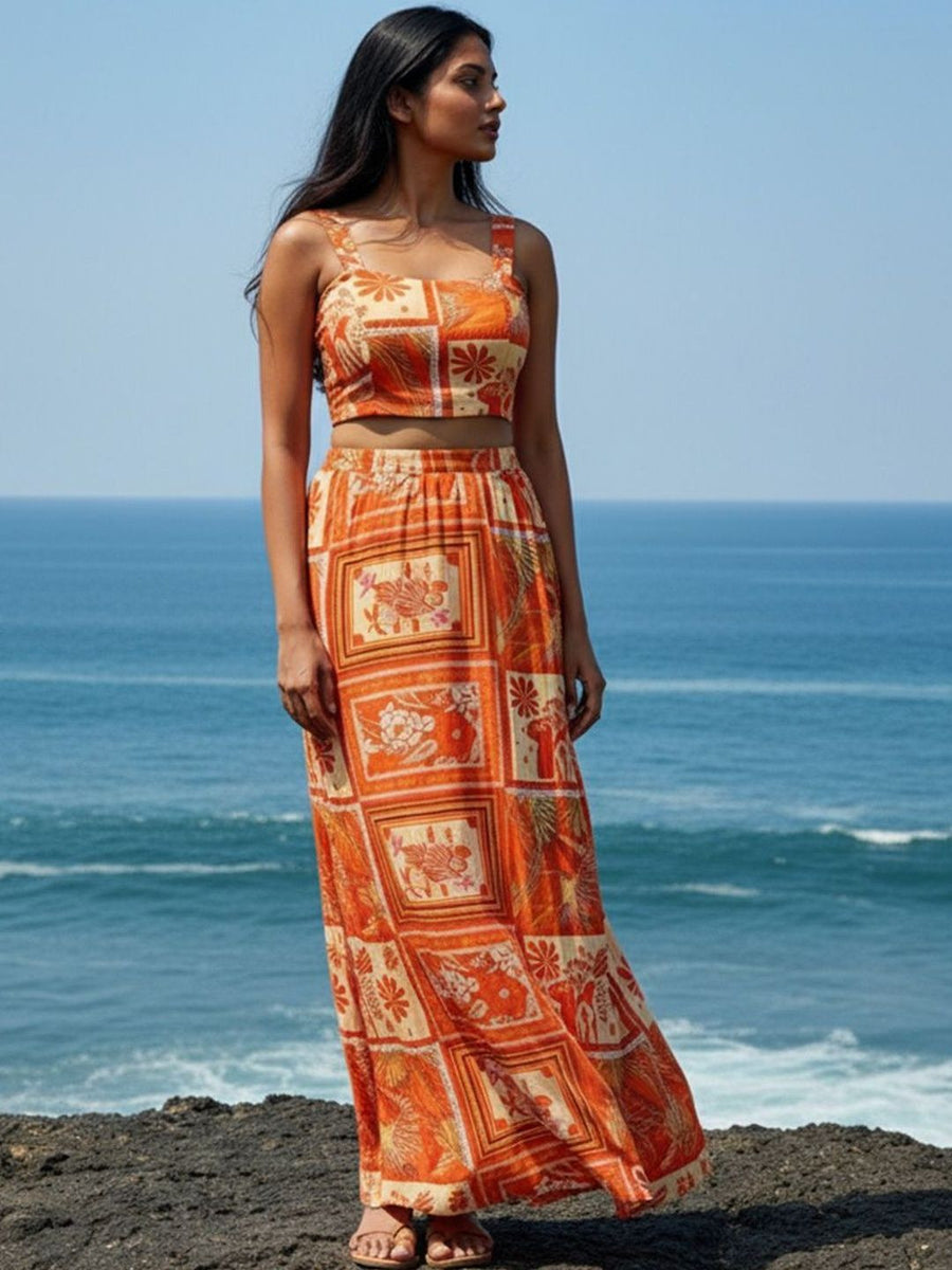 Orange Print Palazzo Co-ord Set – AIWW-268H