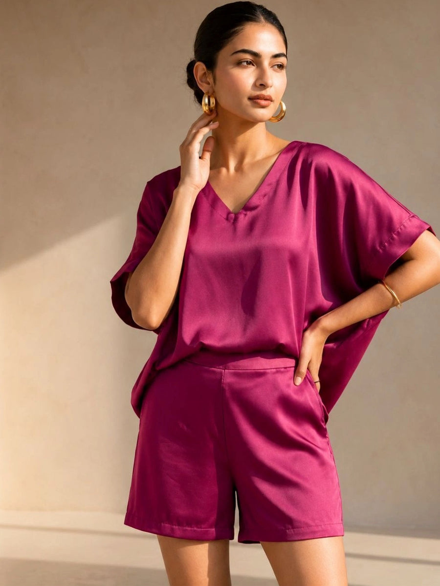 Purple Satin Shorts Co-ord Set – AIWW-287D
