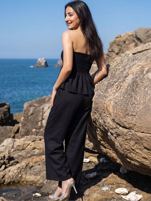 Black Bandeau Textured Trouser Co-ord Set – AOCS-14C
