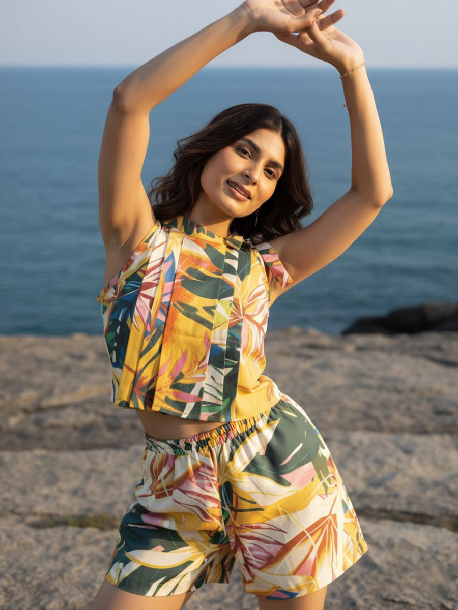 Yellow Tropical Print Co-ord Set – AIBW-198I
