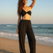 Black One-Shoulder Solid Trouser Co-ord Set