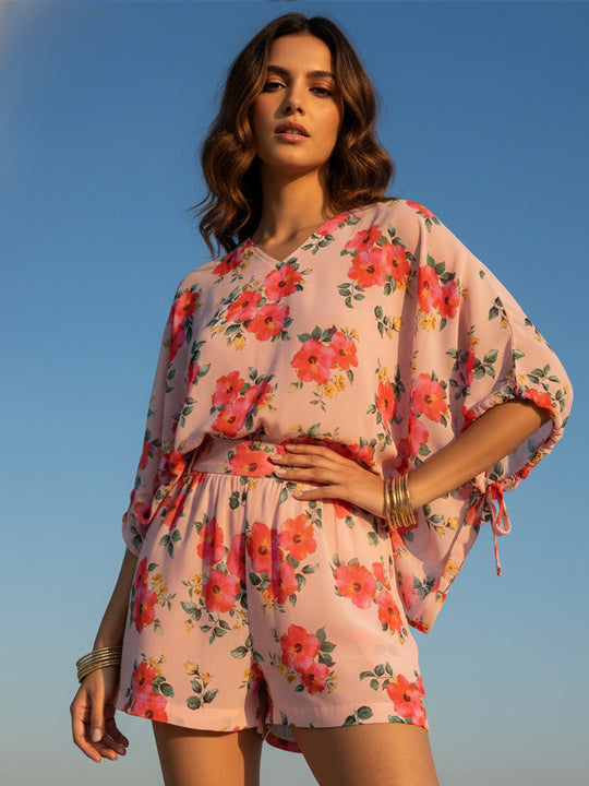 Pink Floral Satin Co-ord Set – AIBW-287C