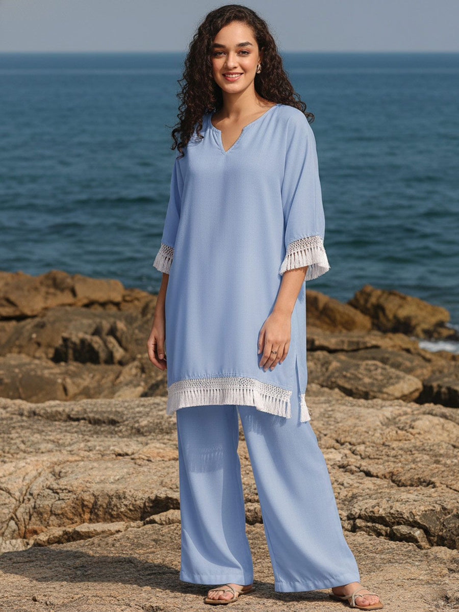 Sky Blue Lace Trouser Co-ord Set – AIWW-243E
