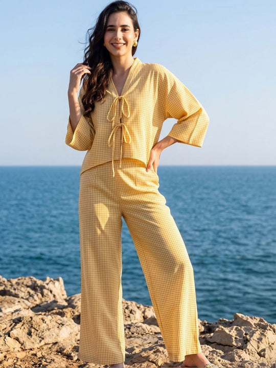 Yellow Checked Palazzo Co-ord Set – AIWW-281B