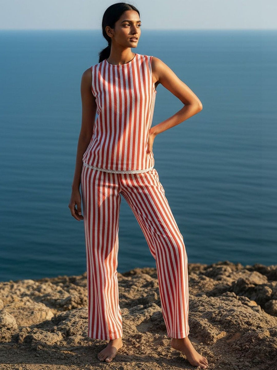 Coral Stripe Co-ord Set – AIWW-242G
