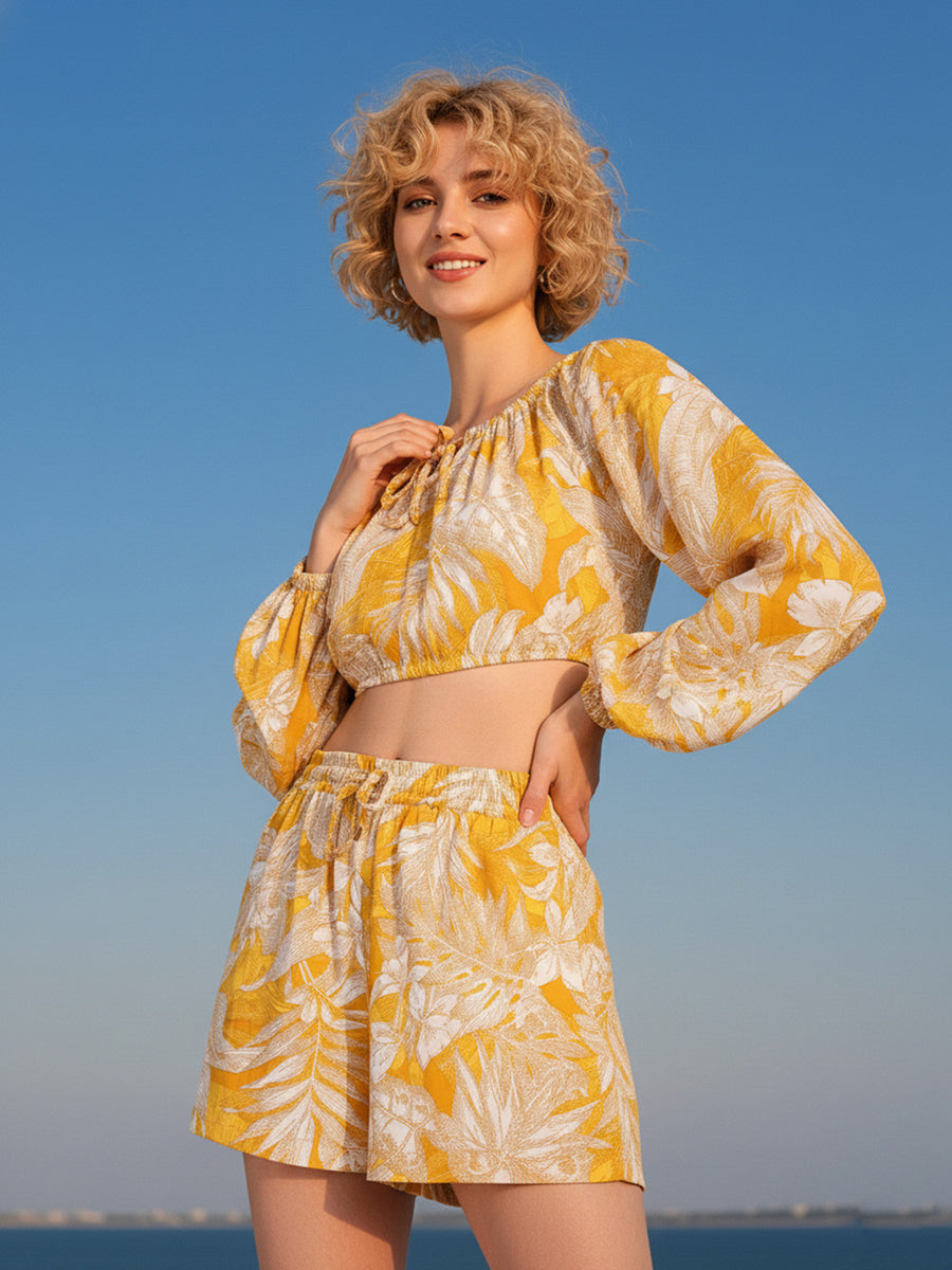 Yellow Floral Print Shorts Co-ord Set – AIWW-291A