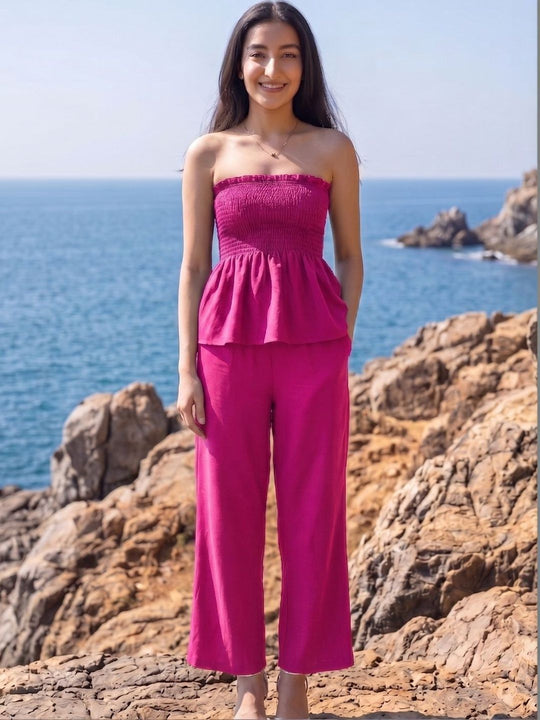 Fuchsia Bandeau Cotton Palazzo Co-ord Set – AOCS-14B