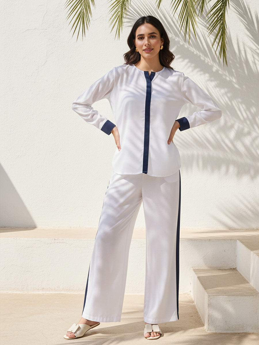 White Solid Trouser Co-ord Set – AIWW-246F