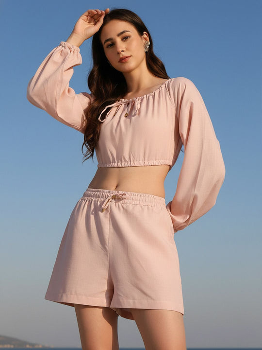 Peach Floral Print Shorts Co-ord Set – AIWW-291B