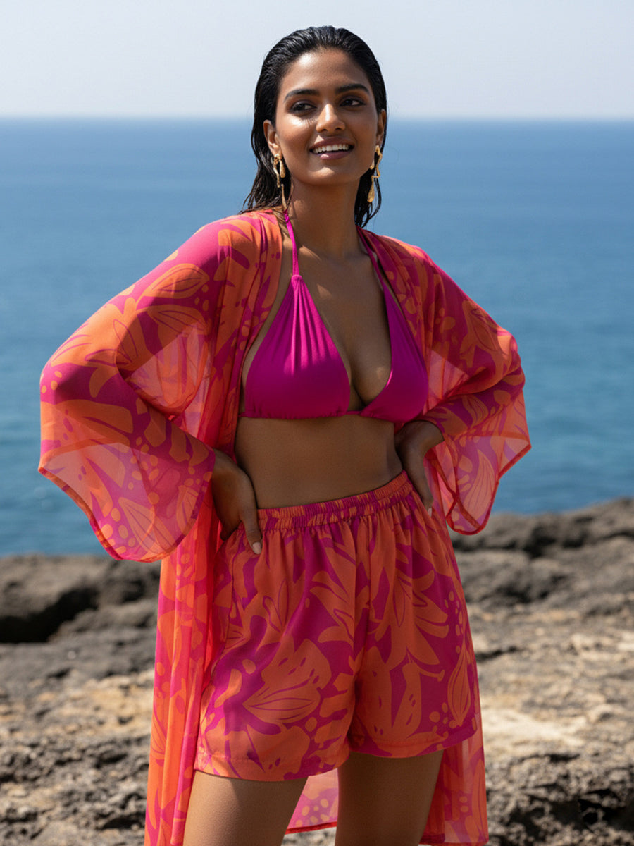 Orange Tropical Print Beachwear Set – AIBW-46M