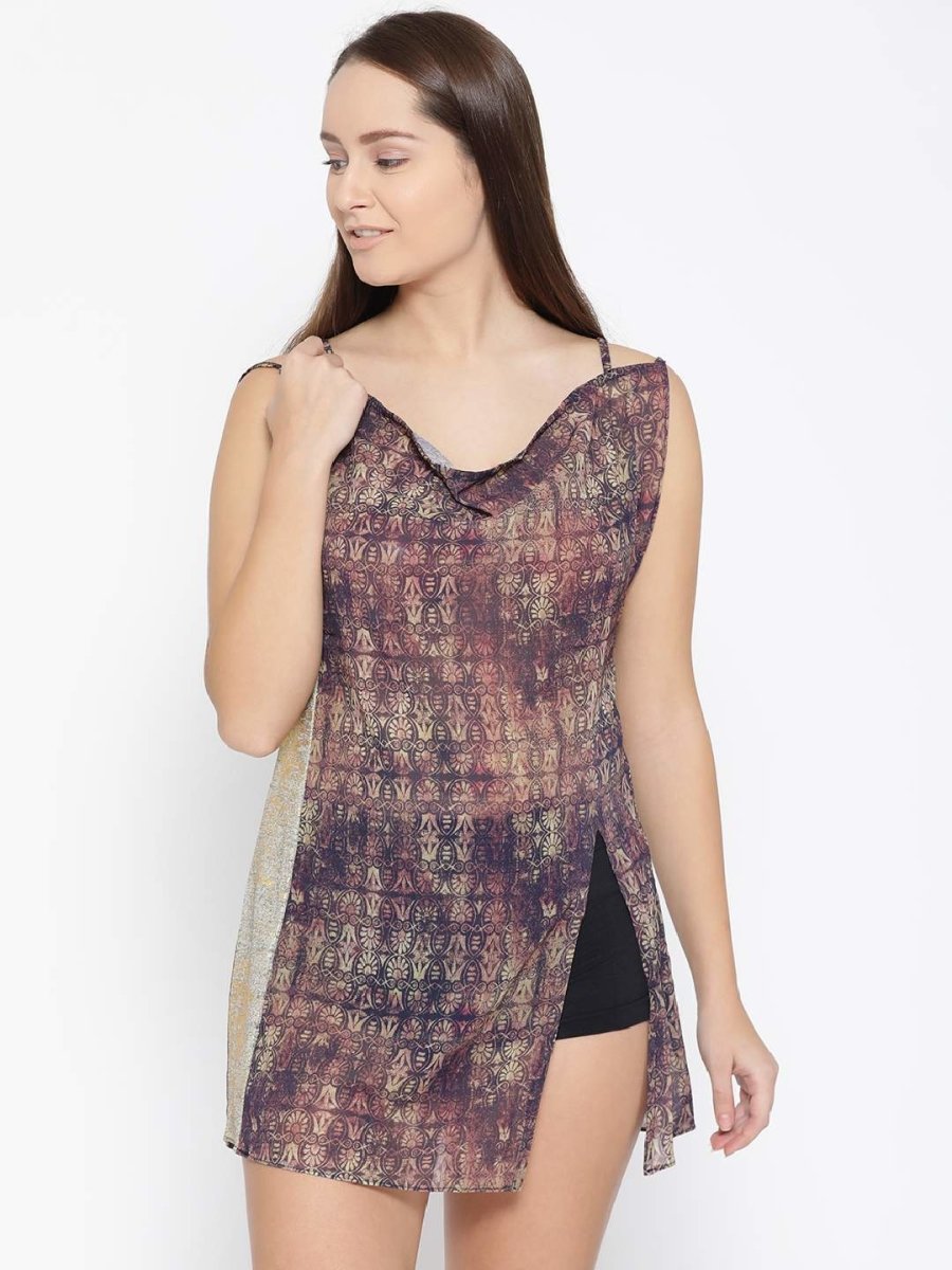 Brown Printed Beachwear Dress - AOBA