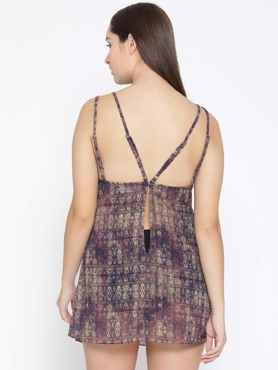 Brown Printed Beachwear Dress - AOBA