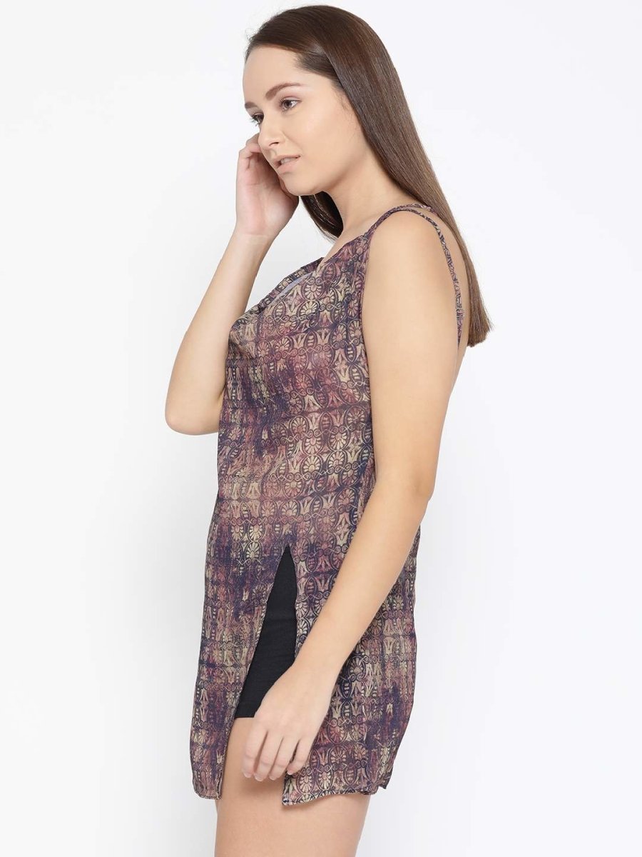 Brown Printed Beachwear Dress - AOBA