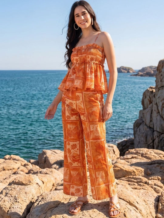 Orange Tropical Print Trouser Co-ord Set – AOCS-15K