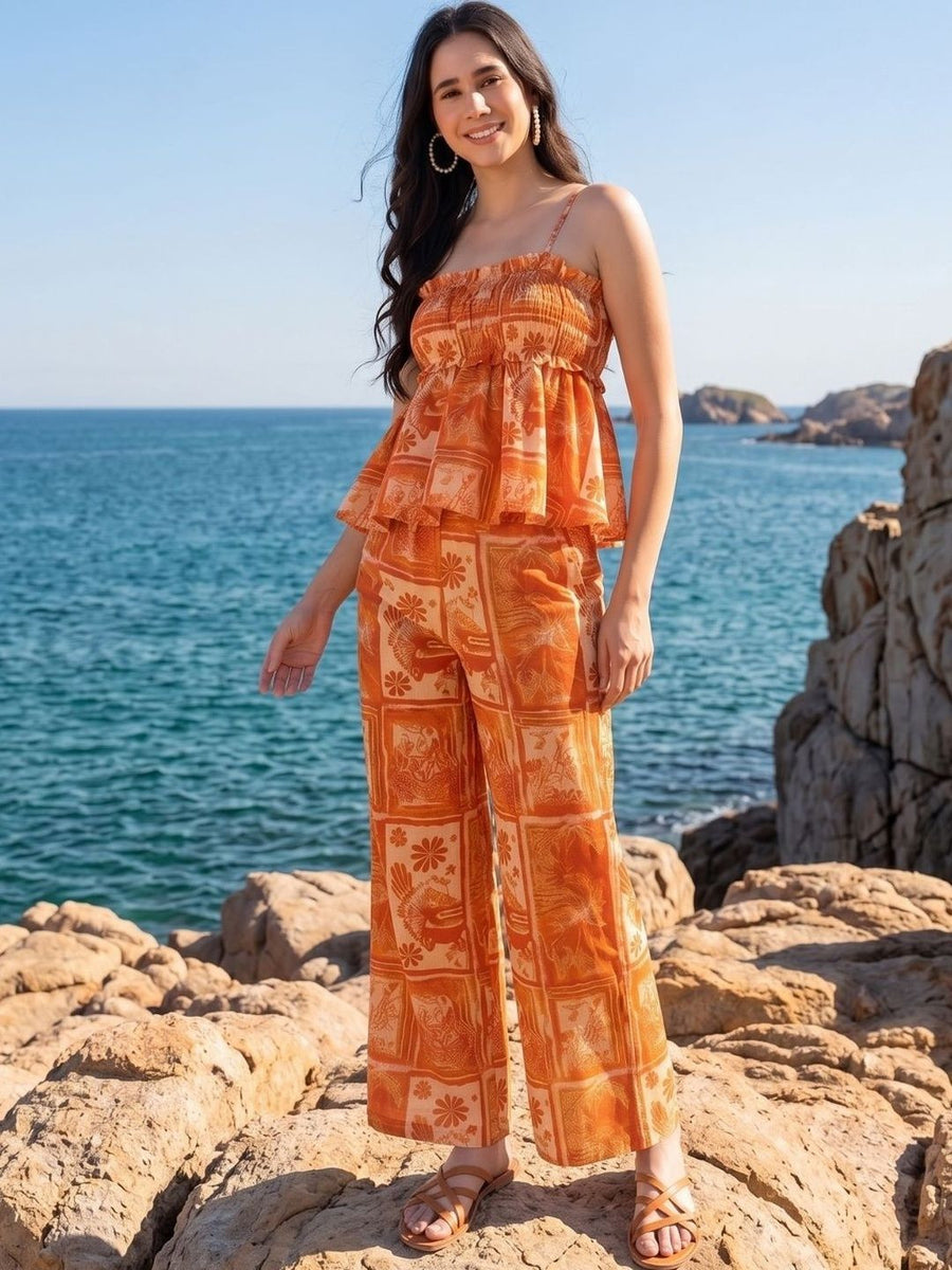 Orange Tropical Print Trouser Co-ord Set – AOCS-15K