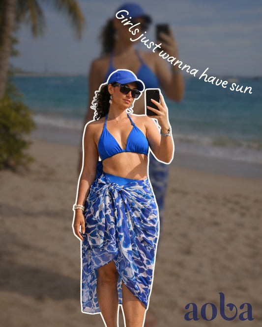 Arambol Blue Bikini Set with Printed Sarong