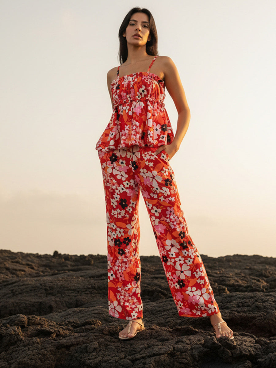 Red Print Trouser Co-ord Set – AOCS-15D