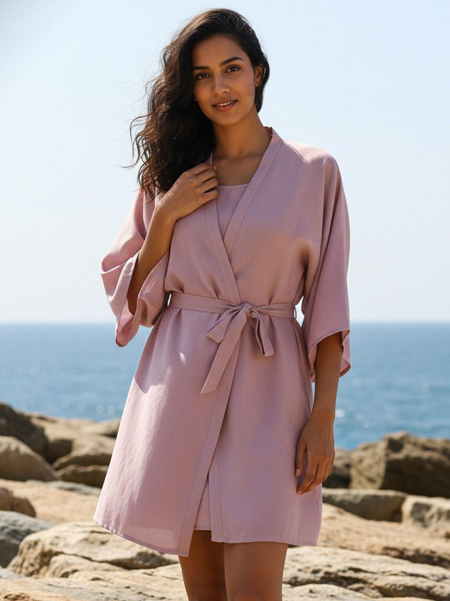 Pink Linen Co-ord Set with Robe – AIWW-241D