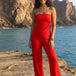 Red Bandeau Solid Trouser Co-ord Set